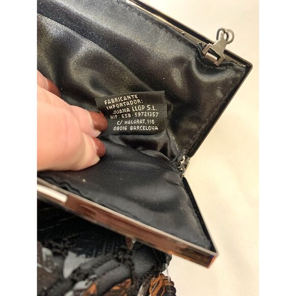 Vintage DRAP Barcelona Beaded Flapper Crossbody Purse Kiss Lock Leaf Sequins EUC - Picture 8 of 13